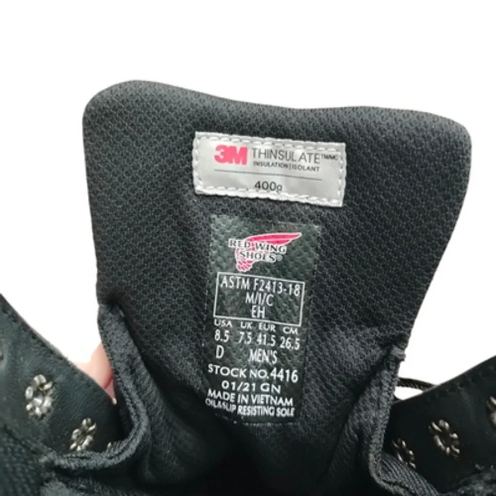 Red Wing 4416 Boots Mens Size 8.5 D Black Waterproof Insulated Vibram‎ Sole Work